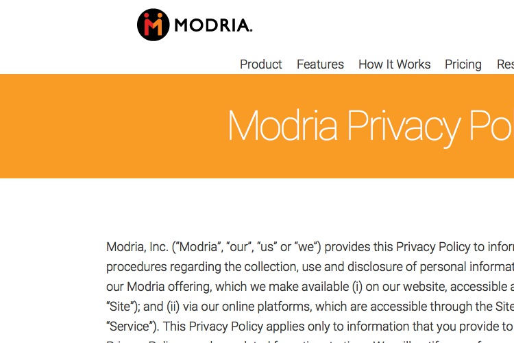 Screenshot of Modria 