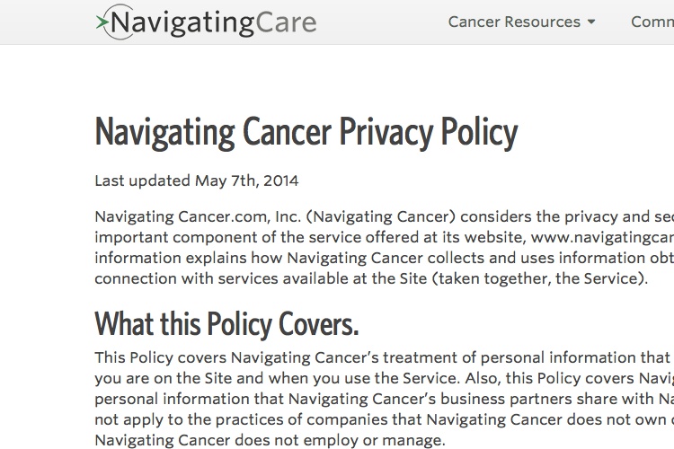 Screenshot of Navigating Cancer 