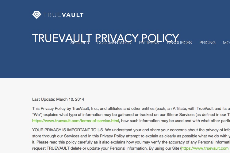 Screenshot of TrueVault 