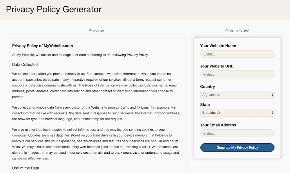 Free Privacy Policy Generator - Free Privacy Policy